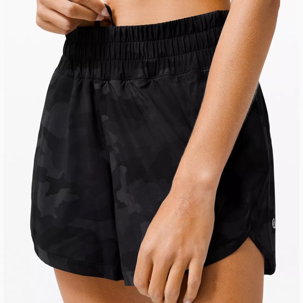 Lululemon Track That Mid Rise Let lined Short 5 inches NWOT gray black camo